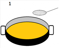油を冷まし天かすなどを取り除く
