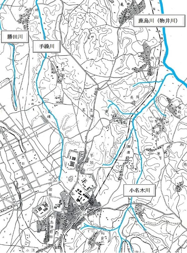 四街道町全図（昭和30年）市北部河川補足の写真